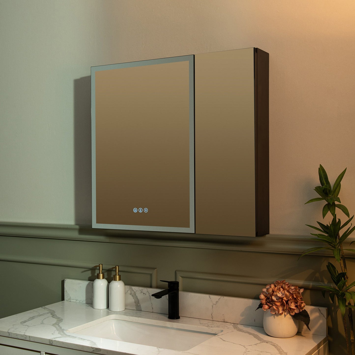 WOODBRIDGE Modern 19.75" W x 27.75" H Smart Storage Medicine Cabinet with Anti-Fog Mirror, LED Lighting, and Compact Design