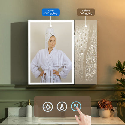 WOODBRIDGE Modern 19.75" W x 27.75" H Smart Storage Medicine Cabinet with Anti-Fog Mirror, LED Lighting, and Compact Design