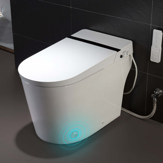Best Seller WOODBRIDGE B0990S One Piece Elongated Smart Toilet Bidet with Auto Open & Close, Auto Flush, Foot Sensor Flush, LED Temperature Display, Heated Seat and Integrated Multi Function Remote Control, White