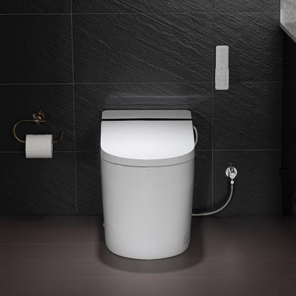 Best Seller WOODBRIDGE B0990S One Piece Elongated Smart Toilet Bidet with Auto Open & Close, Auto Flush, Foot Sensor Flush, LED Temperature Display, Heated Seat and Integrated Multi Function Remote Control, White