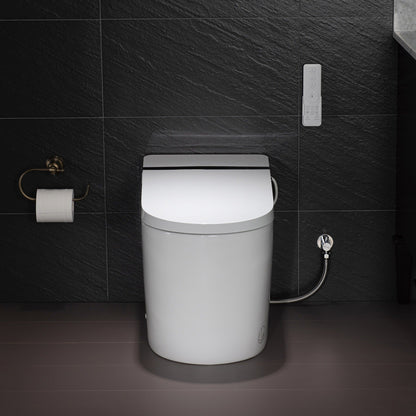 Best Seller WOODBRIDGE B0990S One Piece Elongated Smart Toilet Bidet with Auto Open & Close, Auto Flush, Foot Sensor Flush, LED Temperature Display, Heated Seat and Integrated Multi Function Remote Control, White