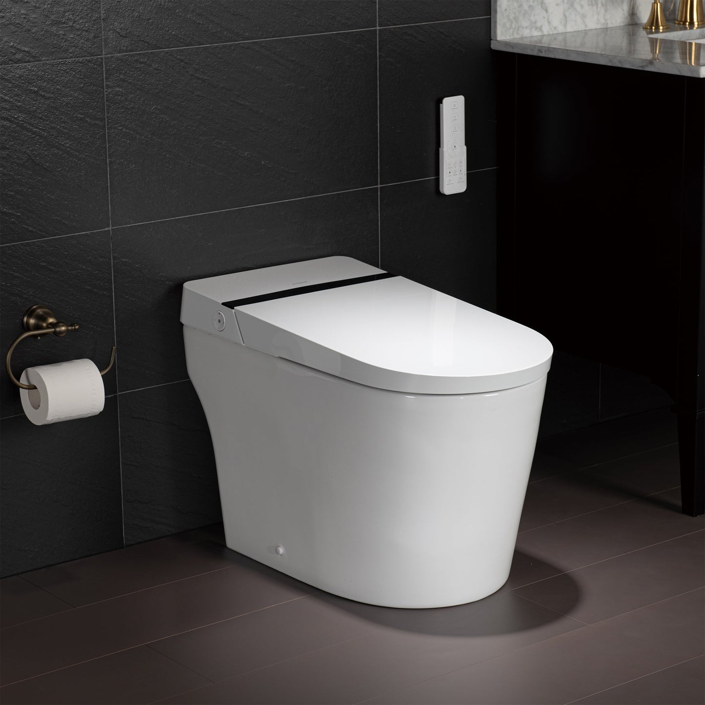 Best Seller WOODBRIDGE B0990S One Piece Elongated Smart Toilet Bidet with Auto Open & Close, Auto Flush, Foot Sensor Flush, LED Temperature Display, Heated Seat and Integrated Multi Function Remote Control, White