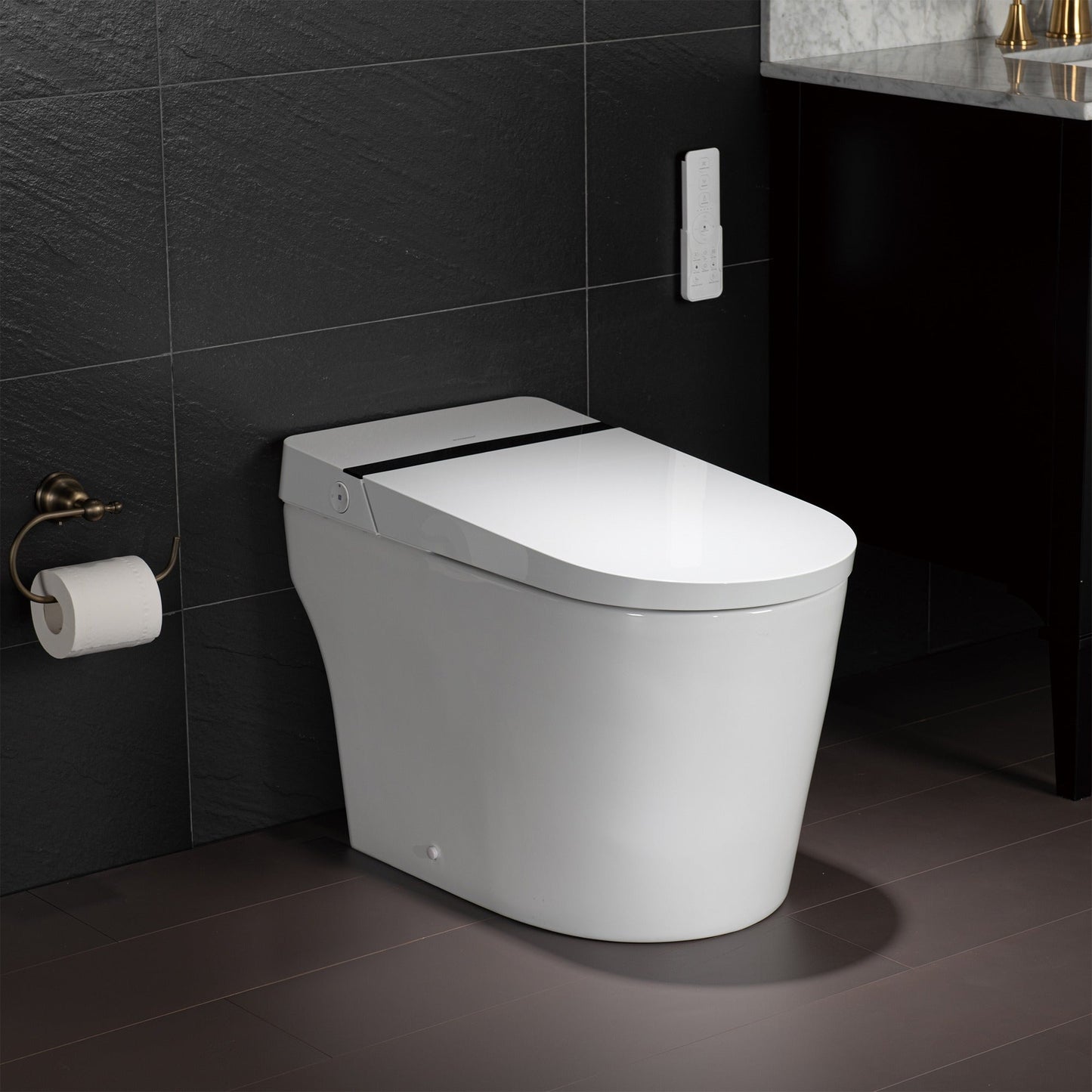 Best Seller WOODBRIDGE B0990S One Piece Elongated Smart Toilet Bidet with Auto Open & Close, Auto Flush, Foot Sensor Flush, LED Temperature Display, Heated Seat and Integrated Multi Function Remote Control, White