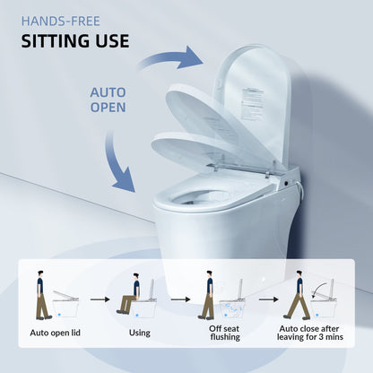 Best Seller WOODBRIDGE B0990S One Piece Elongated Smart Toilet Bidet with Auto Open & Close, Auto Flush, Foot Sensor Flush, LED Temperature Display, Heated Seat and Integrated Multi Function Remote Control, White