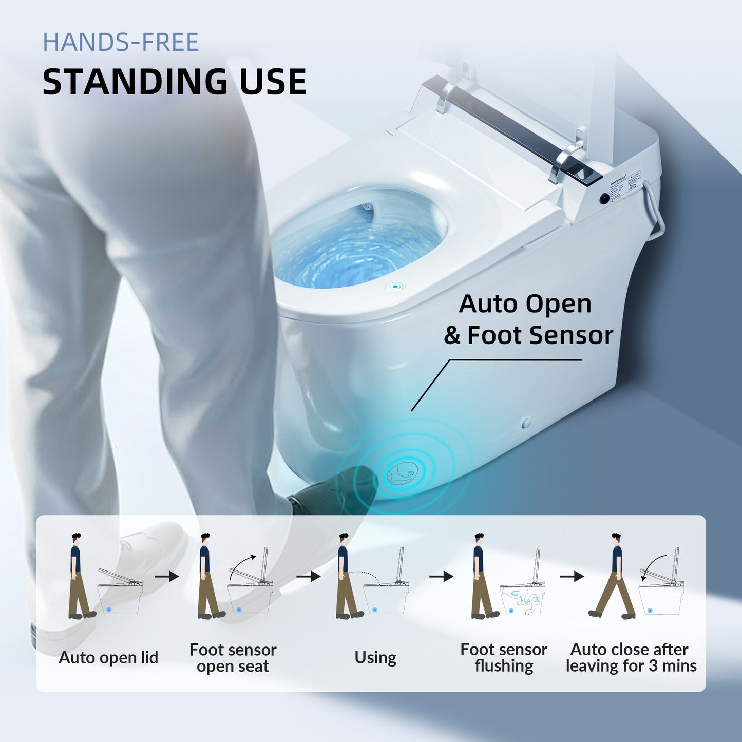 Best Seller WOODBRIDGE B0990S One Piece Elongated Smart Toilet Bidet with Auto Open & Close, Auto Flush, Foot Sensor Flush, LED Temperature Display, Heated Seat and Integrated Multi Function Remote Control, White