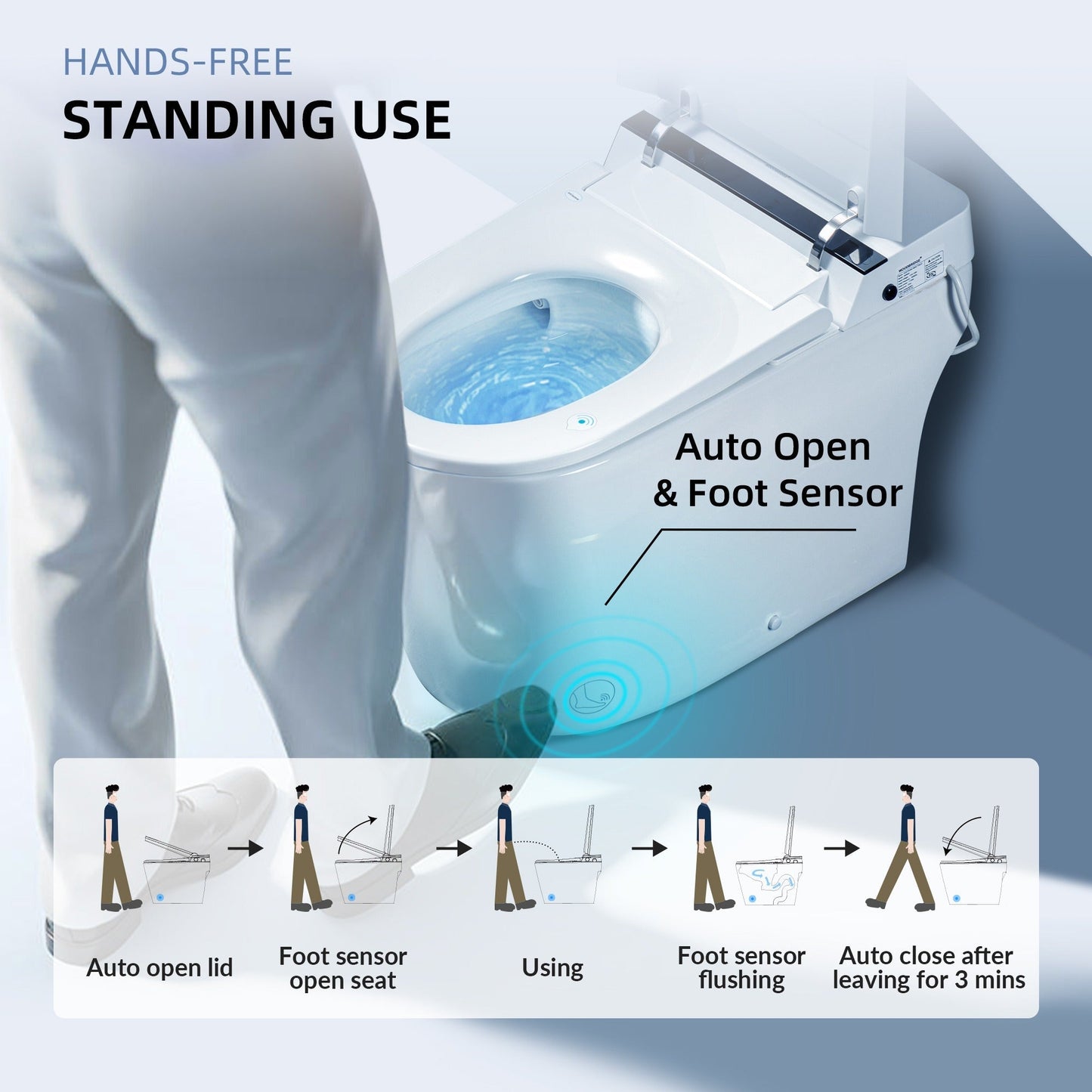 Best Seller WOODBRIDGE B0990S One Piece Elongated Smart Toilet Bidet with Auto Open & Close, Auto Flush, Foot Sensor Flush, LED Temperature Display, Heated Seat and Integrated Multi Function Remote Control, White