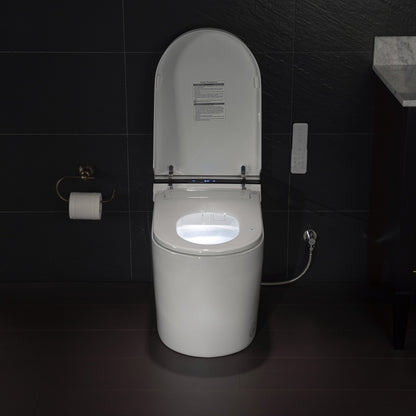 Best Seller WOODBRIDGE B0990S One Piece Elongated Smart Toilet Bidet with Auto Open & Close, Auto Flush, Foot Sensor Flush, LED Temperature Display, Heated Seat and Integrated Multi Function Remote Control, White