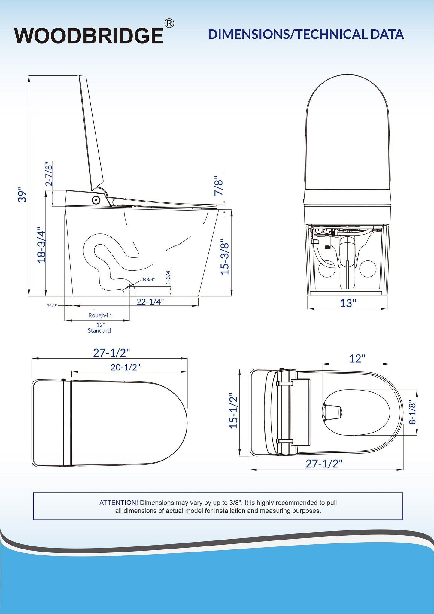 Best Seller WOODBRIDGE B0990S One Piece Elongated Smart Toilet Bidet with Auto Open & Close, Auto Flush, Foot Sensor Flush, LED Temperature Display, Heated Seat and Integrated Multi Function Remote Control, White