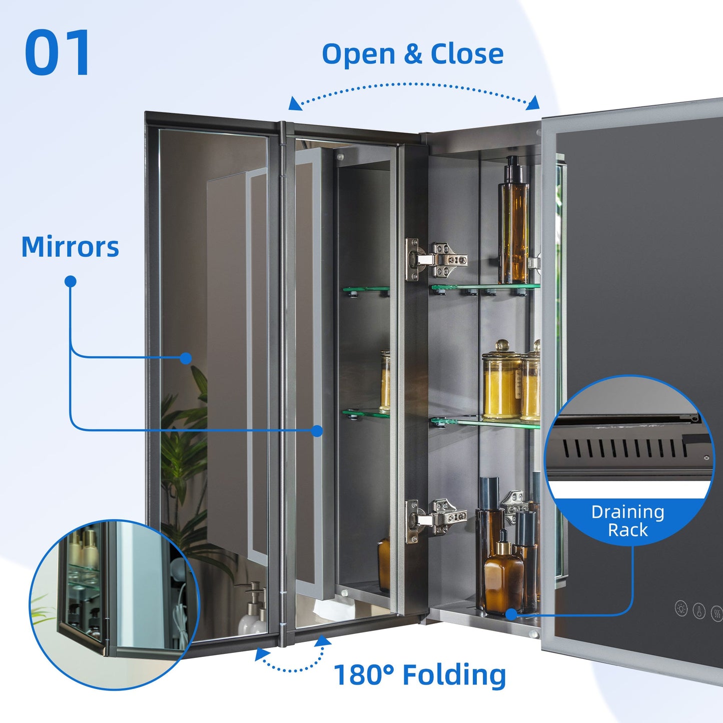 WOODBRIDGE Modern 19.75" W x 27.75" H Smart Storage Medicine Cabinet with Anti-Fog Mirror, LED Lighting, and Compact Design