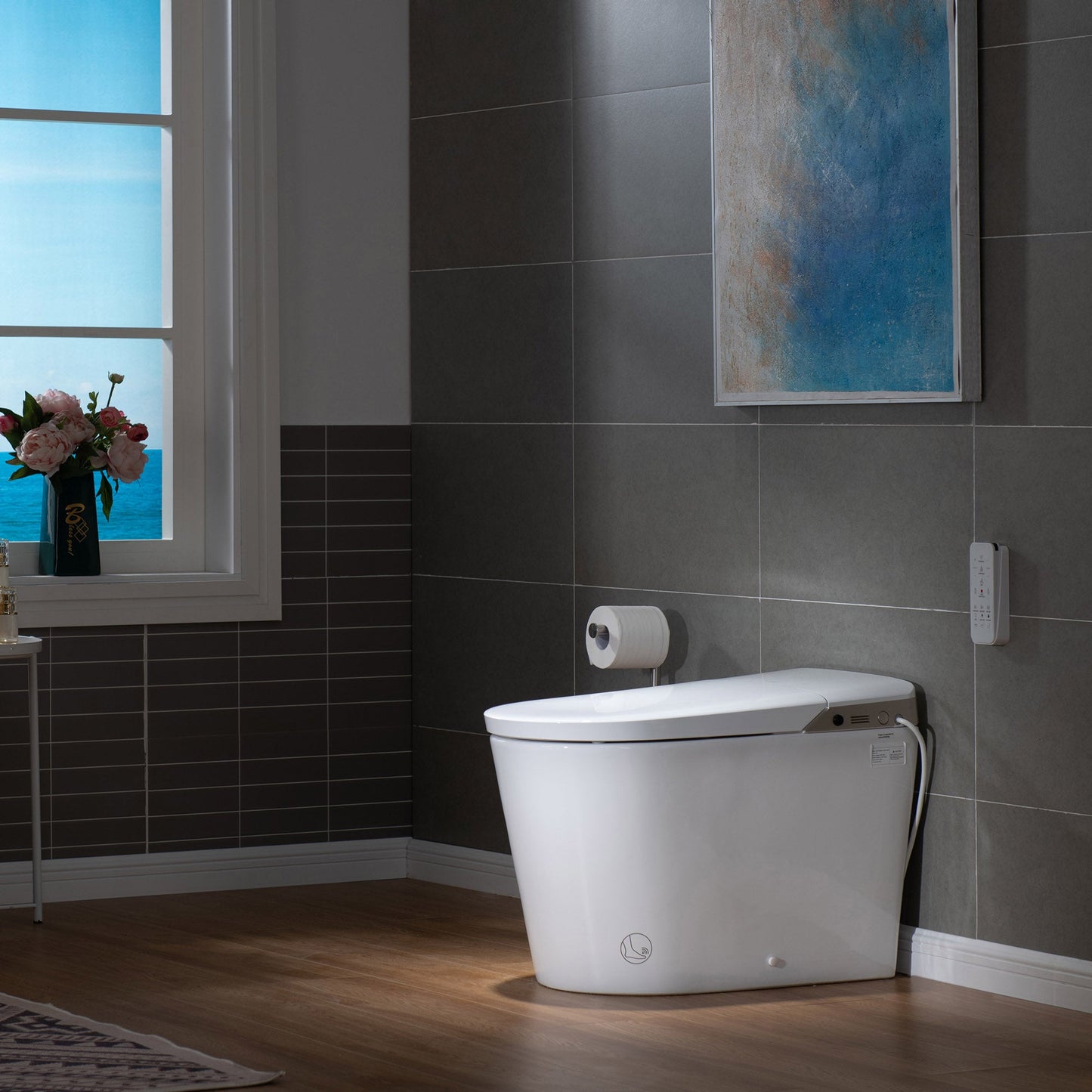 WOODBRIDGE Intelligent Smart Bidet Toilet, Auto Open & Close, Foot Sensor, Auto Quiet Flush, Backup Mechanical Flush, and Advanced Deodorization, White, EBT470