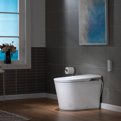 WOODBRIDGE Intelligent Smart Bidet Toilet, Auto Open & Close, Foot Sensor, Auto Quiet Flush, Backup Mechanical Flush, and Advanced Deodorization, White, EBT470