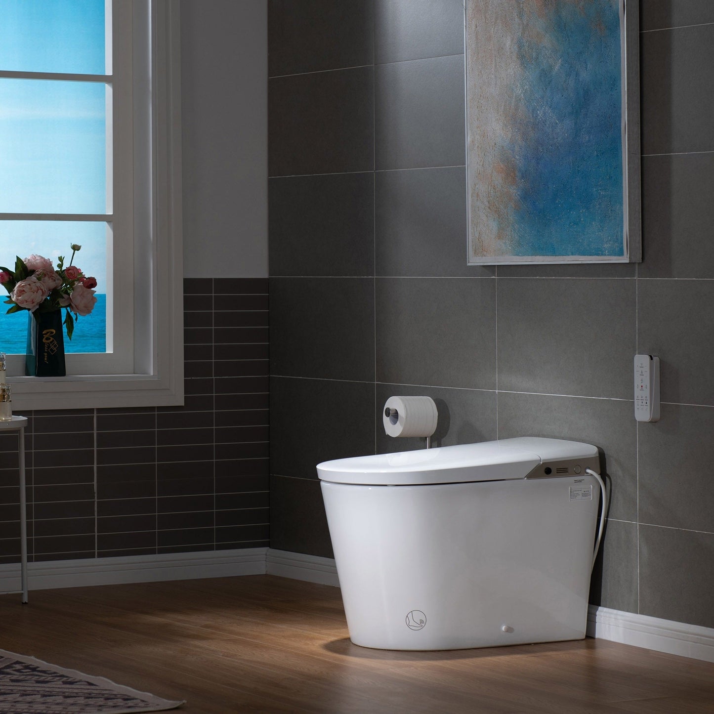 WOODBRIDGE Intelligent Smart Bidet Toilet, Auto Open & Close, Foot Sensor, Auto Quiet Flush, Backup Mechanical Flush, and Advanced Deodorization, White, EBT470
