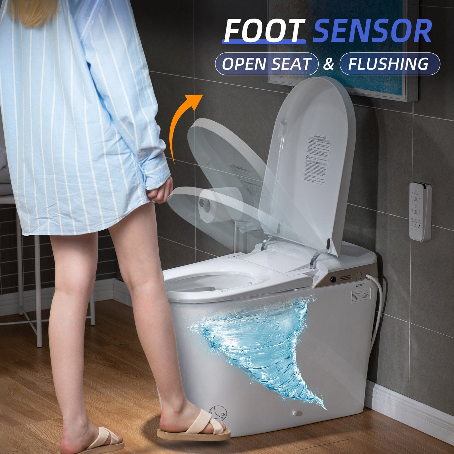 WOODBRIDGE Intelligent Smart Bidet Toilet, Auto Open & Close, Foot Sensor, Auto Quiet Flush, Backup Mechanical Flush, and Advanced Deodorization, White, EBT470