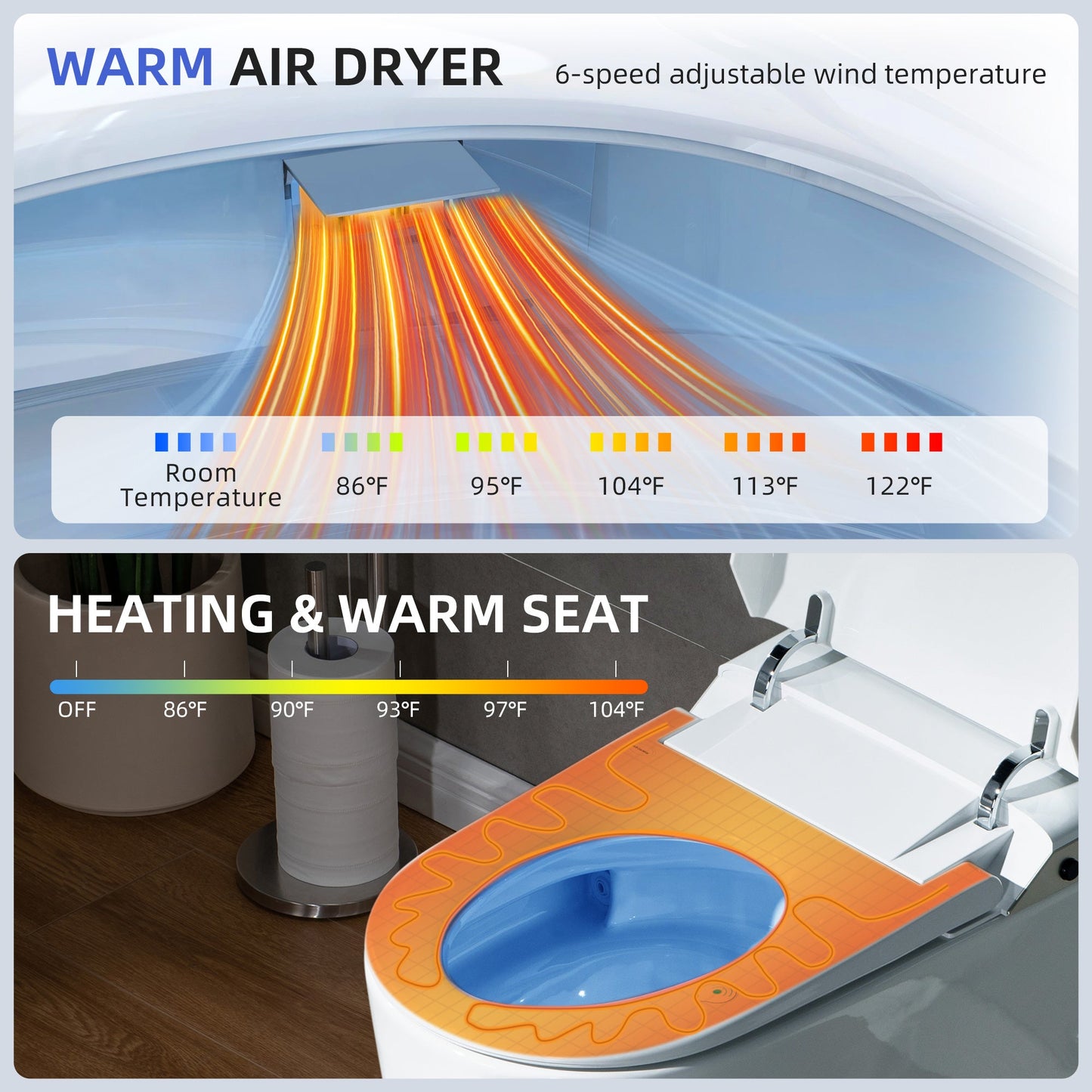 WOODBRIDGE Intelligent Smart Bidet Toilet, Auto Open & Close, Foot Sensor, Auto Quiet Flush, Backup Mechanical Flush, and Advanced Deodorization, White, EBT470