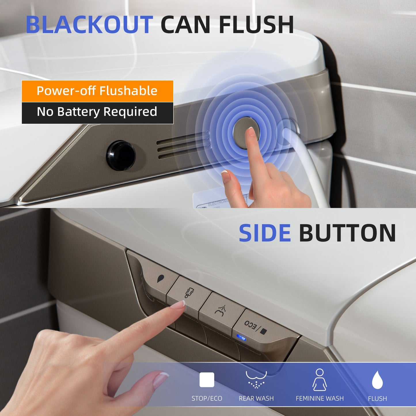 WOODBRIDGE Intelligent Smart Bidet Toilet, Auto Open & Close, Foot Sensor, Auto Quiet Flush, Backup Mechanical Flush, and Advanced Deodorization, White, EBT470