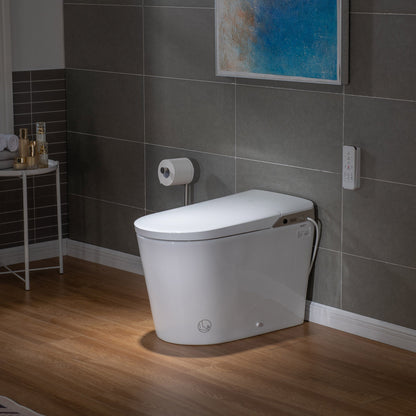 WOODBRIDGE Intelligent Smart Bidet Toilet, Auto Open & Close, Foot Sensor, Auto Quiet Flush, Backup Mechanical Flush, and Advanced Deodorization, White, EBT470