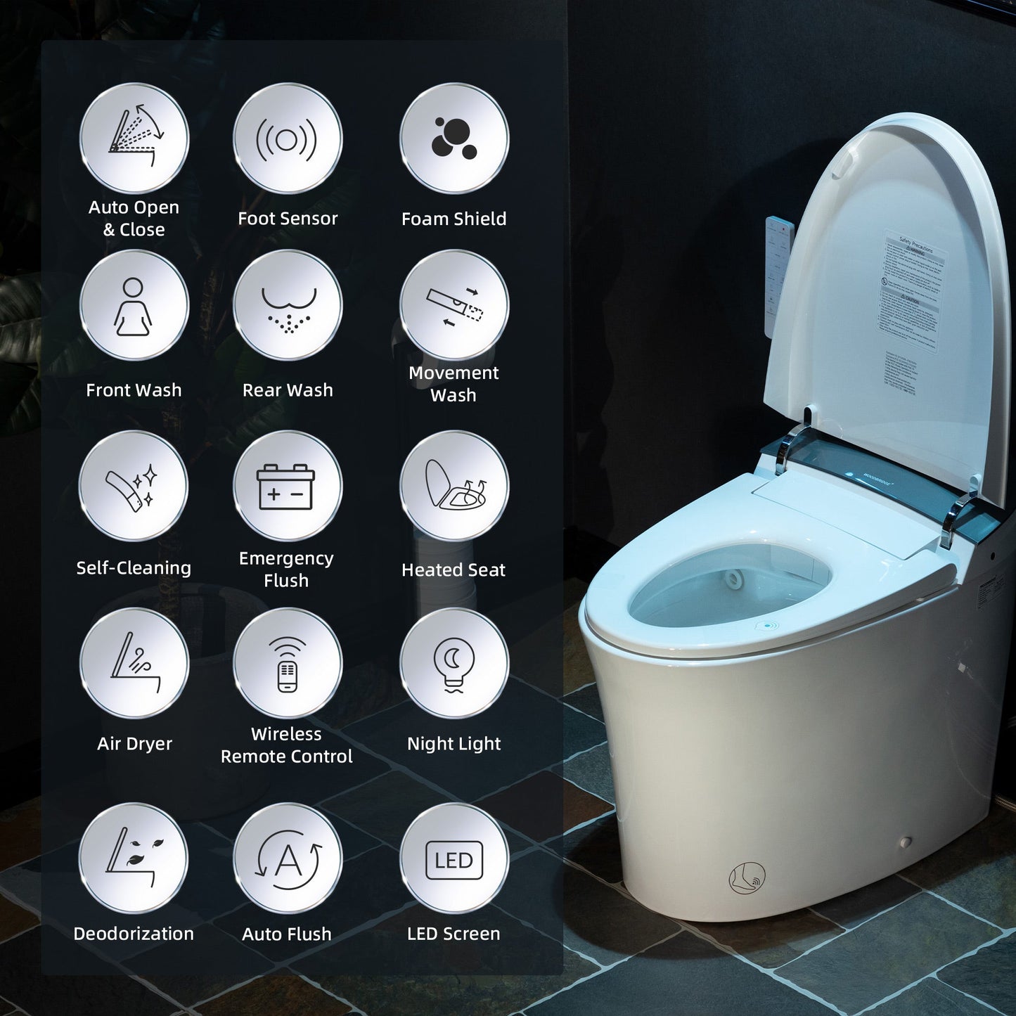 WOODBRIDGE Smart Bidet Toilet Auto Open & Close, Auto Flush, Foot Sensor, Cleaning Foam Dispenser, Heated Seat and ADA Chair Height Design, EBT230
