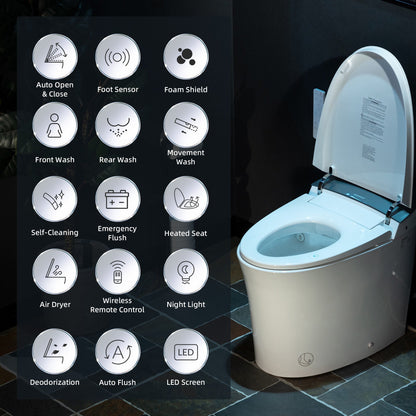 WOODBRIDGE Smart Bidet Toilet Auto Open & Close, Auto Flush, Foot Sensor, Cleaning Foam Dispenser, Heated Seat and ADA Chair Height Design, EBT230
