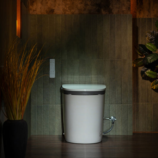 WOODBRIDGE Smart Bidet Toilet with Auto Open/Close, Foot Sensor, Automatic Flush, Foam Shield, Heated Seat, and ADA-Compliant Chair Height Design - Model, EBT350