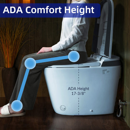 WOODBRIDGE Smart Bidet Toilet with Auto Open/Close, Foot Sensor, Automatic Flush, Foam Shield, Heated Seat, and ADA-Compliant Chair Height Design - Model, EBT350