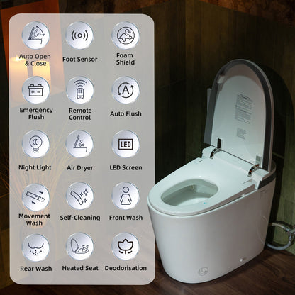 WOODBRIDGE Smart Bidet Toilet with Auto Open/Close, Foot Sensor, Automatic Flush, Foam Shield, Heated Seat, and ADA-Compliant Chair Height Design - Model, EBT350