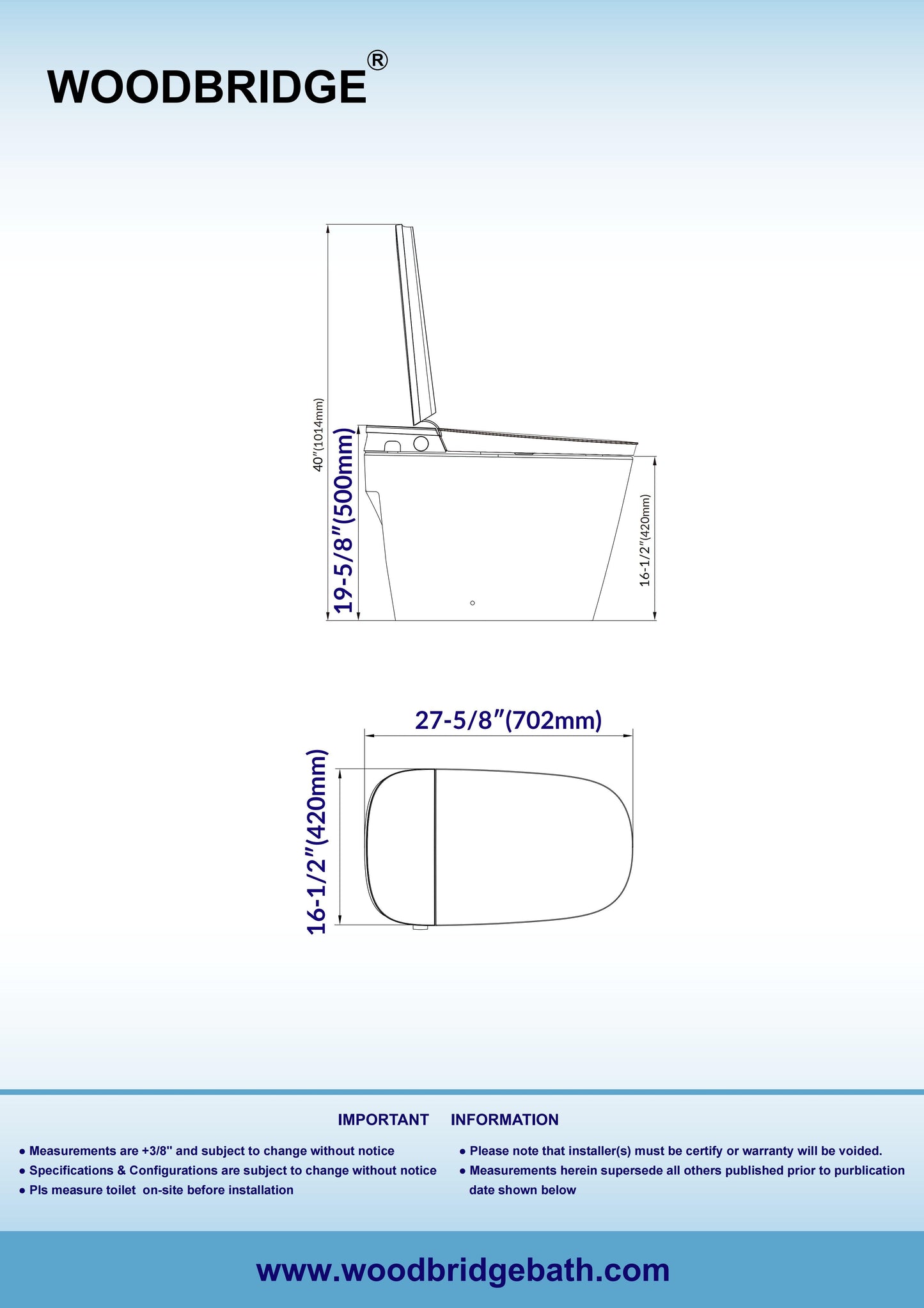 WOODBRIDGE Smart Bidet Toilet with Auto Open/Close, Foot Sensor, Automatic Flush, Foam Shield, Heated Seat, and ADA-Compliant Chair Height Design - Model, EBT350