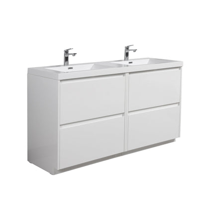 WOODBRIDGE 59 in. W x 19-5/8 in. D Freestanding Double Vanity with Resin Composite Double Sink Vanity Top in White