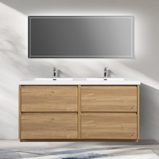 WOODBRIDGE 70-7/8 in. W x 19-5/8 in. D Freestanding Double Vanity in Mature Oak with Resin Composite Double Sink Vanity Top in Glossy White