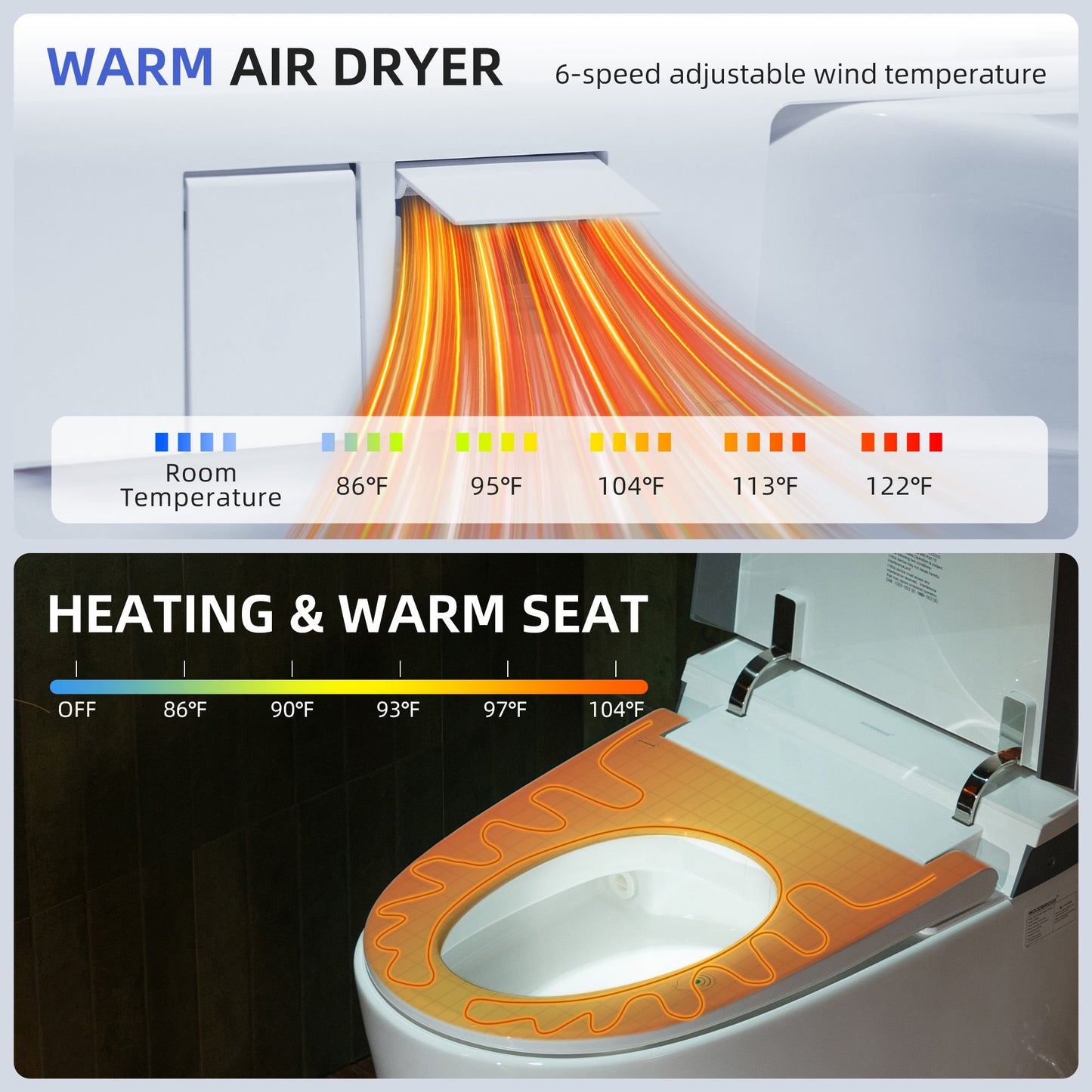 WOODBRIDGE Smart Bidet Toilet Auto Open & Close, Auto Flush, Foot Sensor, Cleaning Foam Dispenser, Heated Seat and ADA Chair Height Design, EBT230