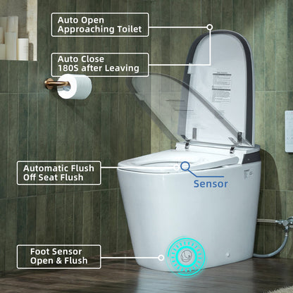 WOODBRIDGE Smart Bidet Toilet with Auto Open/Close, Foot Sensor, Automatic Flush, Foam Shield, Heated Seat, and ADA-Compliant Chair Height Design - Model, EBT350