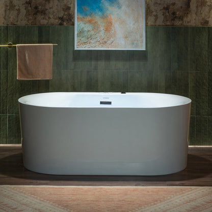WOODBRIDGE 59" x 31-1/2" Whirlpool Water Jetted and Air Bubble Freestanding Heated Soaking Combination Bathtub with LED control panel