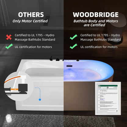 WOODBRIDGE 59" x 31-1/2" Whirlpool Water Jetted and Air Bubble Freestanding Heated Soaking Combination Bathtub with LED control panel