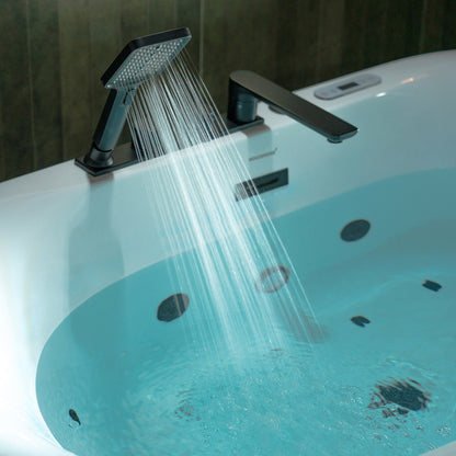 WOODBRIDGE 59" x 31-1/2" Whirlpool and Air Bath Heated Soaking Combination Tub with Adjustable Speed Air Blower, Faucet and Display Control Panel, Matte Black Finish Trim and Drain Kit