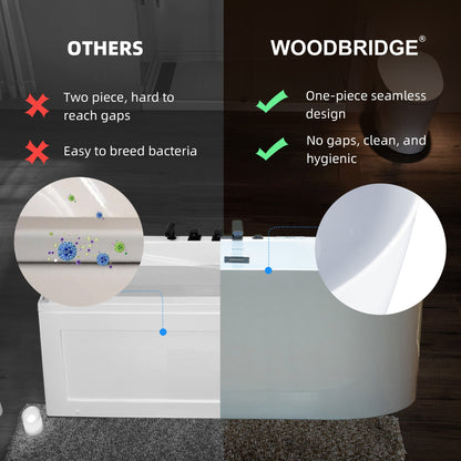 WOODBRIDGE 59" x 31-1/2" Whirlpool and Air Bath Heated Soaking Combination Tub with Adjustable Speed Air Blower, Faucet and Display Control Panel, Matte Black Finish Trim and Drain Kit