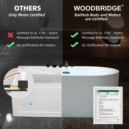 WOODBRIDGE 59" x 31-1/2" Whirlpool and Air Bath Heated Soaking Combination Tub with Adjustable Speed Air Blower, Faucet and Display Control Panel, Matte Black Finish Trim and Drain Kit