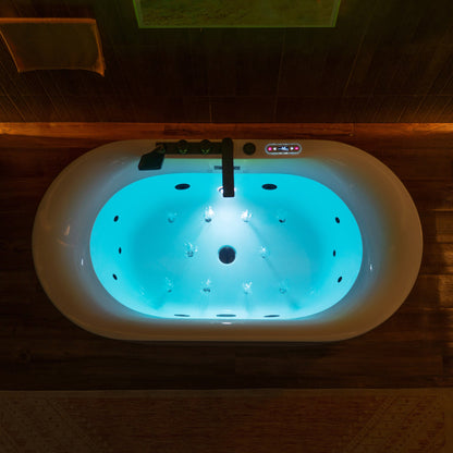 WOODBRIDGE 59" x 31-1/2" Whirlpool and Air Bath Heated Soaking Combination Tub with Adjustable Speed Air Blower, Faucet and Display Control Panel, Matte Black Finish Trim and Drain Kit