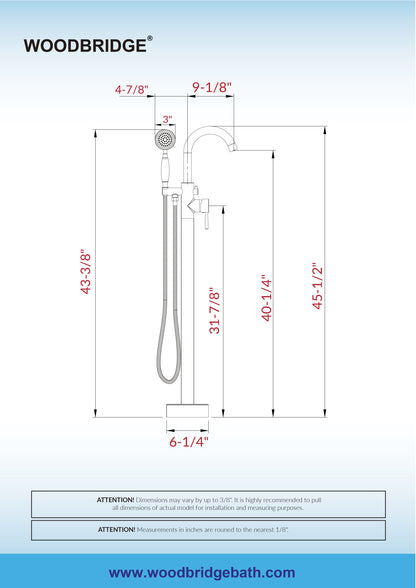WOODBRIDGE F0023BNVT Fusion Single Handle Floor Mount Freestanding Tub Filler Faucet with Telephone Hand shower