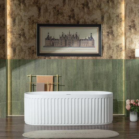 WOODBRIDGE 67" L x 29-1/2" W Luxury Contemporary Solid Surface Stone Resin Freestanding Bathtub