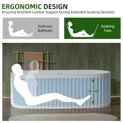 WOODBRIDGE 67" L x 29-1/2" W Luxury Contemporary Solid Surface Stone Resin Freestanding Bathtub