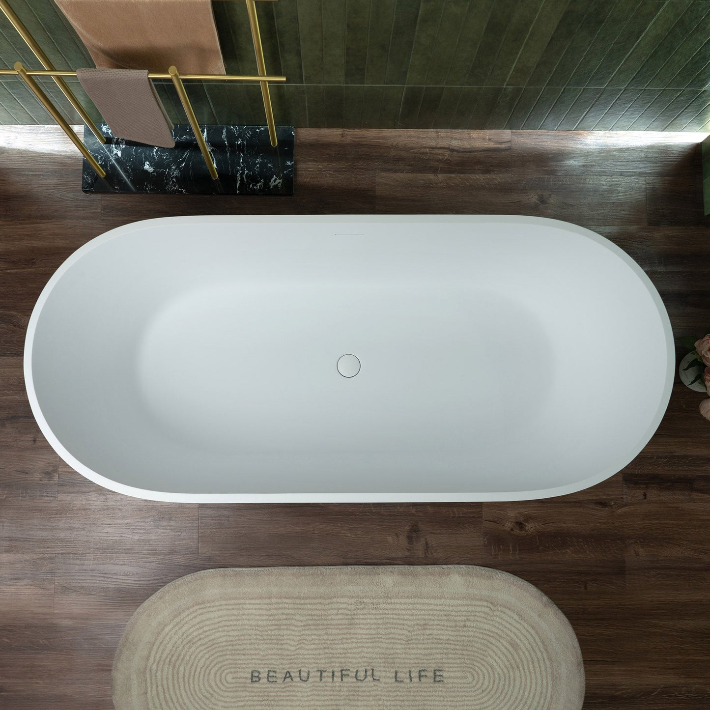 WOODBRIDGE 67" L x 29-1/2" W Luxury Contemporary Solid Surface Stone Resin Freestanding Bathtub