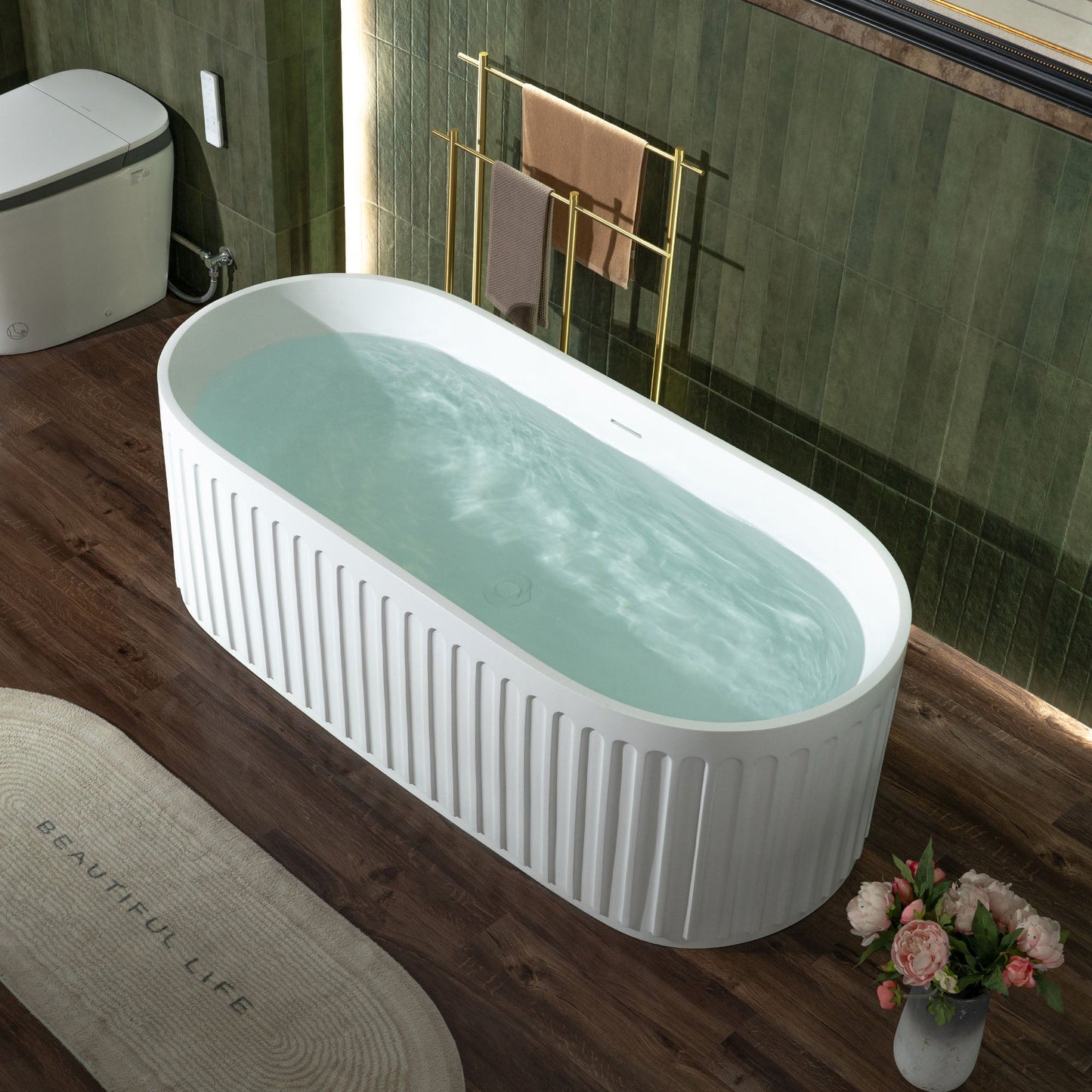 WOODBRIDGE 67" L x 29-1/2" W Luxury Contemporary Solid Surface Stone Resin Freestanding Bathtub