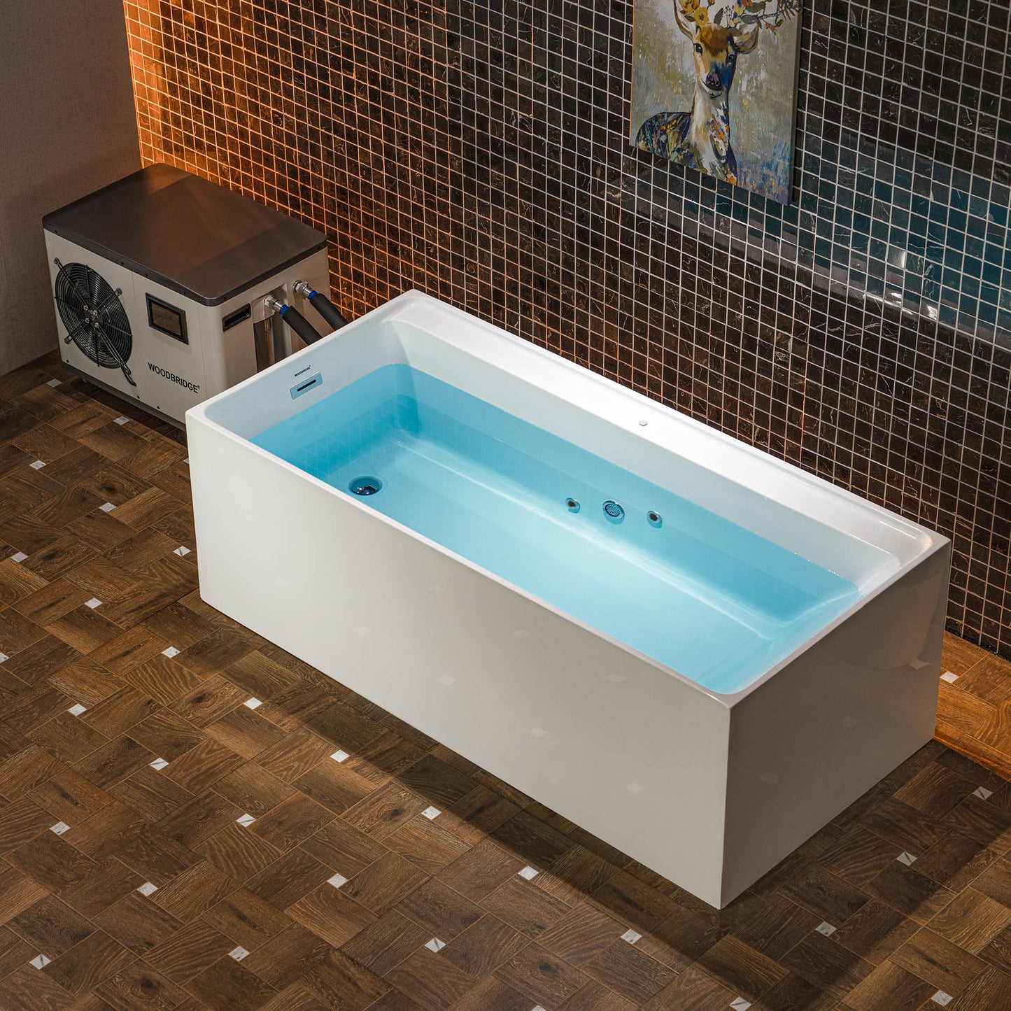 WOODBRIDGE 67" L x 31-1/2" W Freestanding Acrylic Cold Plunge Ice Tub with 1.3 HP High-Performance Chiller for Cooling/Heating, Ozone sanitation, Filter circulation system, Insulated tub cover