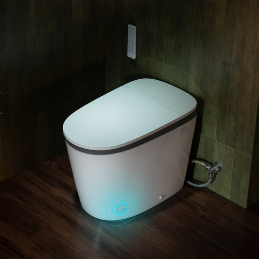 WOODBRIDGE Smart Bidet Toilet with Auto Open/Close, Foot Sensor, Automatic Flush, Foam Shield, Heated Seat, and ADA-Compliant Chair Height Design - Model, EBT350