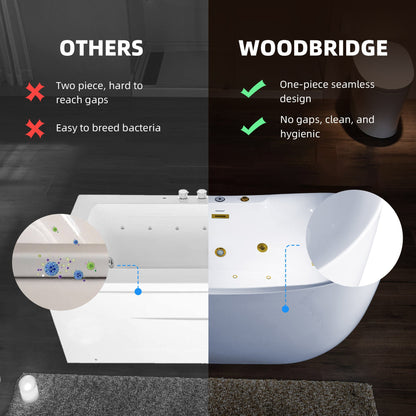 Best Seller WOODBRIDGE 72" x 35-3/8" Whirlpool Water Jetted and Air Bubble Freestanding Heated Soaking Combination Bathtub with LED control panel