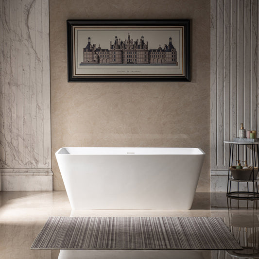 WOODBRIDGE 59 in. x 27.5 in. Luxury Contemporary Solid Surface Freestanding Bathtub