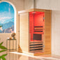 1 Person Canadian Hemlock Wood Infrared Sauna For Home With Touch-Tone Keypad, Led Color Therapy Light, Tempered Glass Door And A Top Vent
