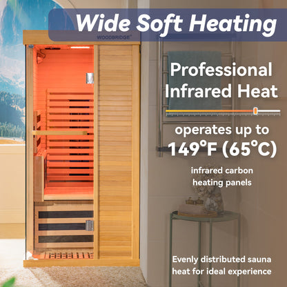 1 Person Canadian Hemlock Wood Infrared Sauna For Home With Touch-Tone Keypad, Led Color Therapy Light, Tempered Glass Door And A Top Vent