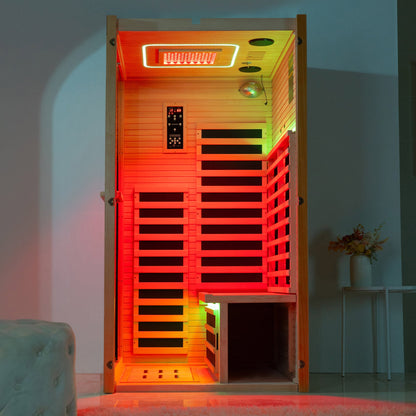 2 Person Canadian Hemlock Wood Infrared Sauna For Home With Touch-Tone Keypad, Led Color Therapy Light, Tempered Glass Door And A Top Vent