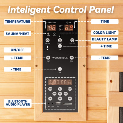 2 Person Canadian Hemlock Wood Infrared Sauna For Home With Touch-Tone Keypad, Led Color Therapy Light, Tempered Glass Door And A Top Vent