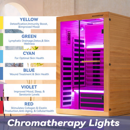 2 Person Canadian Hemlock Wood Infrared Sauna For Home With Touch-Tone Keypad, Led Color Therapy Light, Tempered Glass Door And A Top Vent